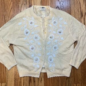 VTG 50s60s Harilelas Beaded Cardigan Sweater Lined Lambswool Blend Hong Kong